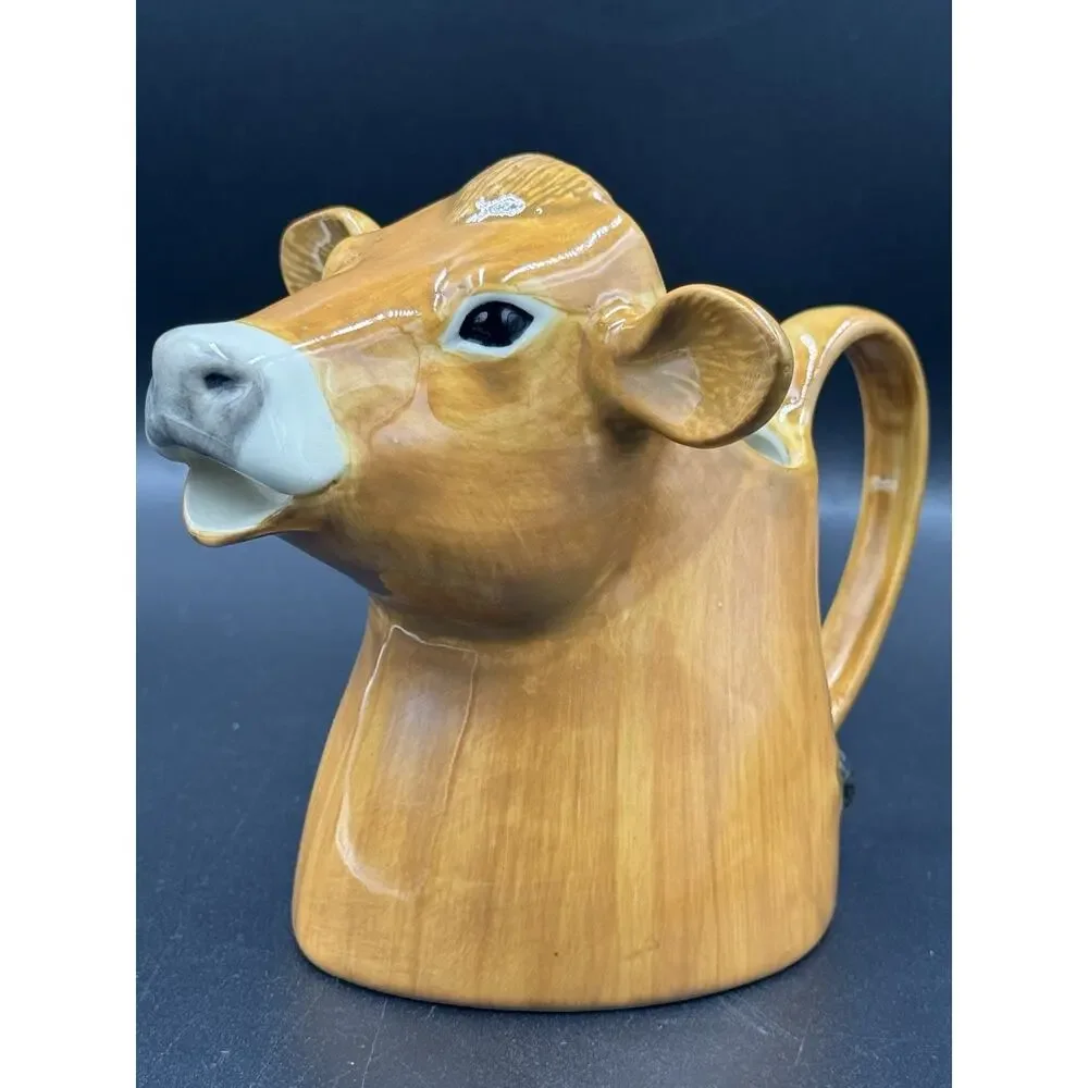 Quail Ceramics Jersey Cow Milk Jug Pitcher Large Brown Animal Creamer